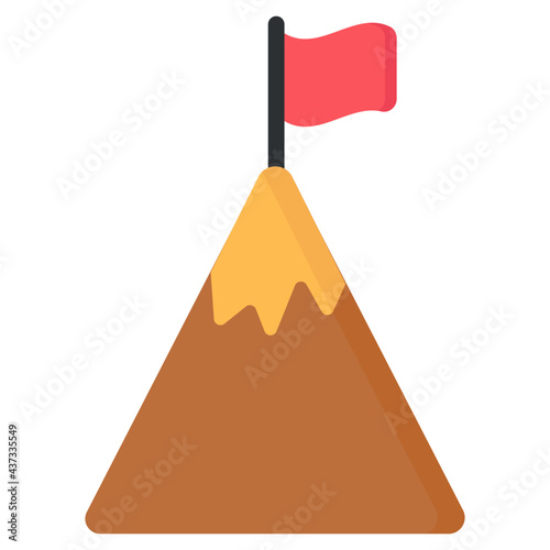Flag on mountain, flat design of mission accomplished 