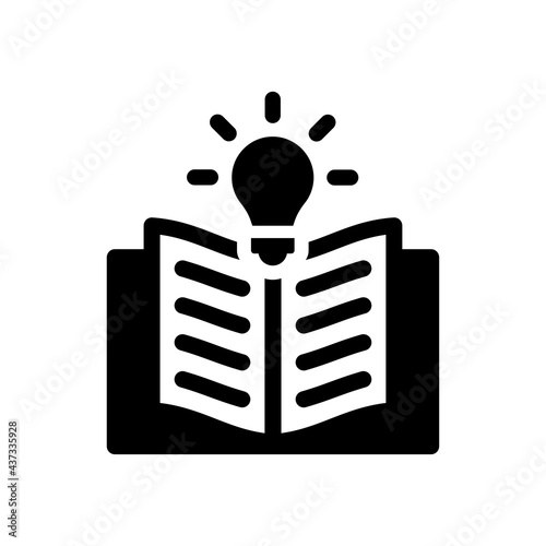 Open book with light bulb icon symbol of knowledge isolated on white.