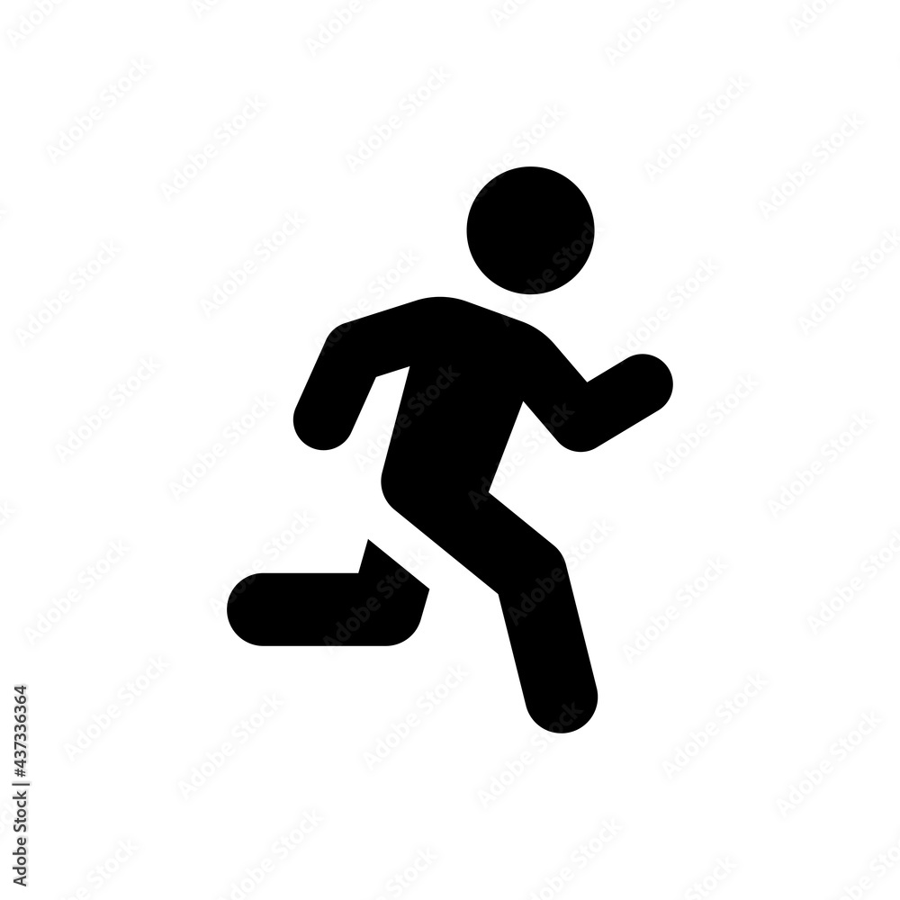 Running man icon in black and white design