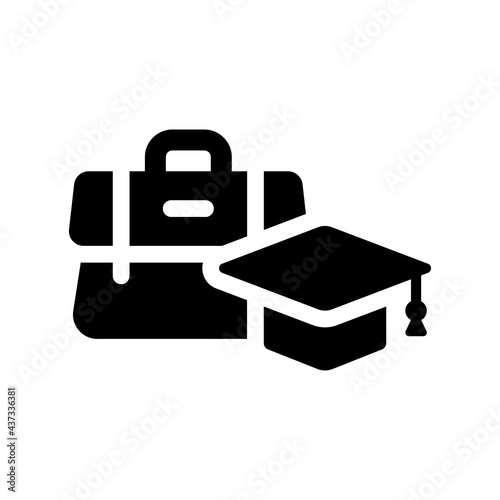 School icon vector illustration. Contain school case and graduation cap.