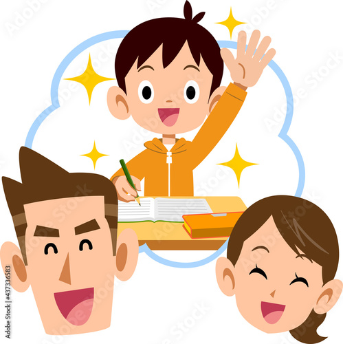 笑顔の両親と成績優秀な男の子
