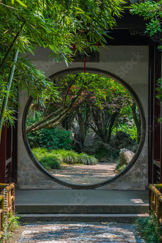 Inside view of Liu Yuan, a traditional Chinese garden and UNESCO heritage site in Suzhou, China.