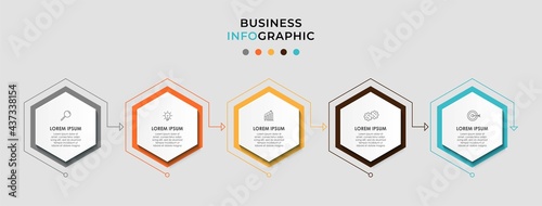 Vector Infographic design business template with icons and 5 options or steps. Can be used for process diagram, presentations, workflow layout, banner, flow chart, info graph
