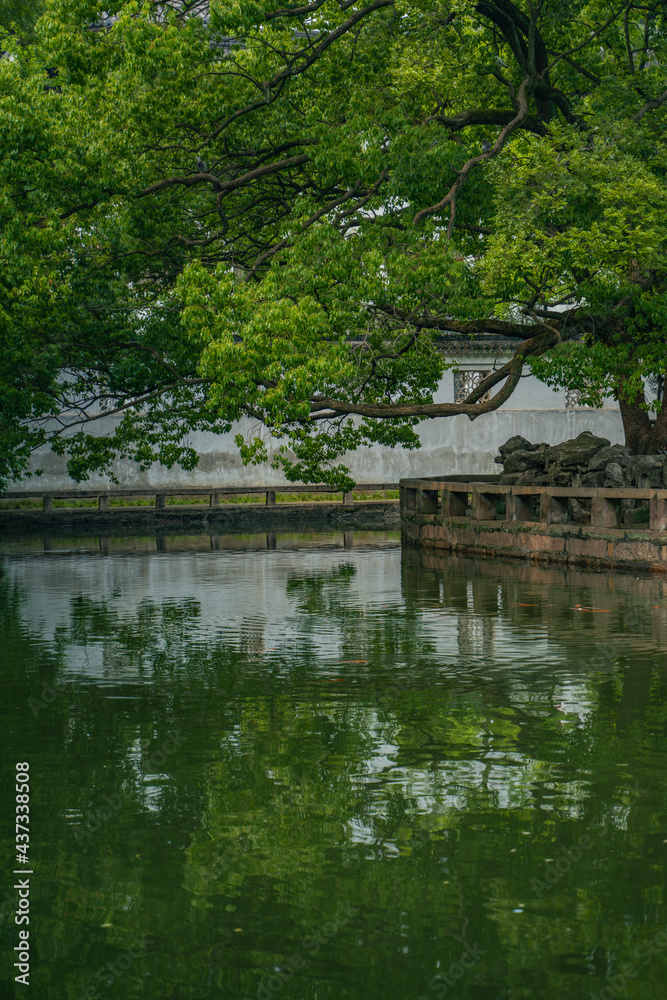 Inside view of Liu Yuan, a traditional Chinese garden and UNESCO heritage site in Suzhou, China.
