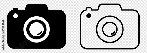 Camera icons. Photo camera in flat and line art style. Design for graphic and web design. Vector isolated on transparent background photo