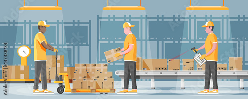 Conveyor Belt Machine Concept in Warehouse.