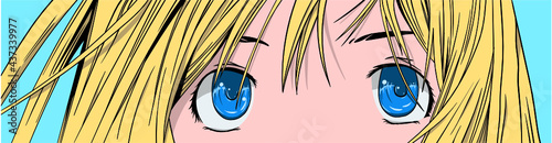 Illustration Gesicht mit blauen Augen und blonden Haaren im Mangastill