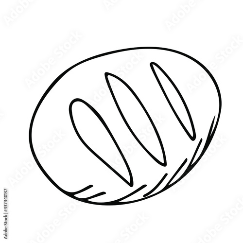 Cute single vector element-round bread, on the theme of bakery products, baking. Hand-drawn sketch illustrations for the design of restaurants, bakeries, cafes, advertising, prints, emblems and logos.