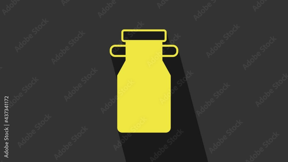 Yellow Can container for milk icon isolated on grey background. 4K Video motion graphic animation Yellow Can container for milk icon isolated on grey background. 4K Video motion graphic animation