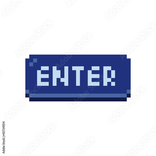 Enter button sticker, pixel art style icon, design for  logo, web, mobile app, badges and patches. Video game sprite. 8-bit. Isolated vector illustration.  