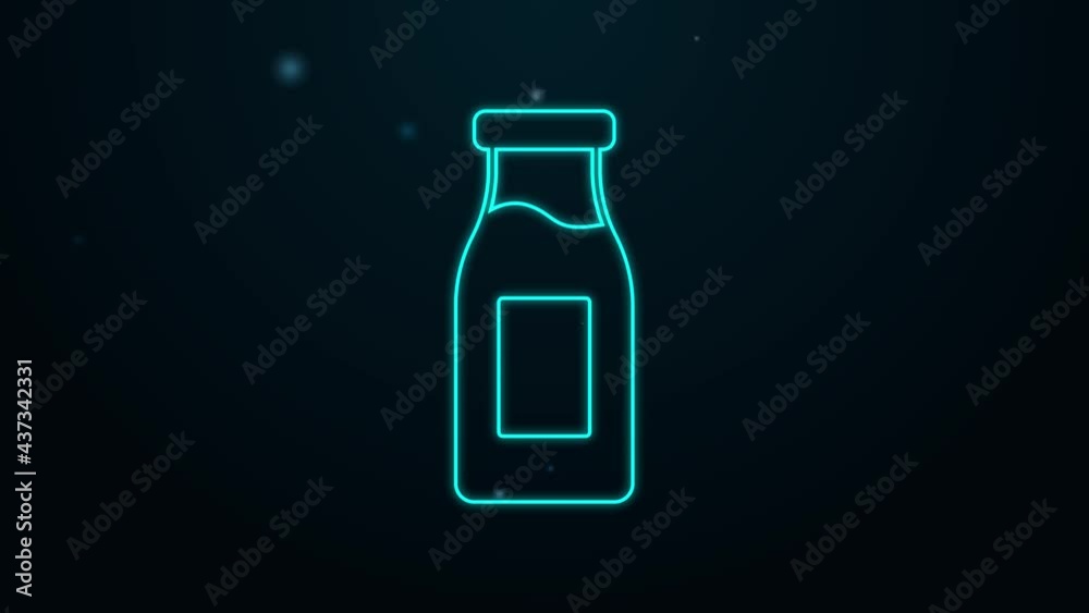 Glowing neon line Closed glass bottle with milk icon isolated on black background. 4K Video motion graphic animation Glowing neon line Closed glass bottle with milk icon isolated on black background. 4K Video motion graphic animation