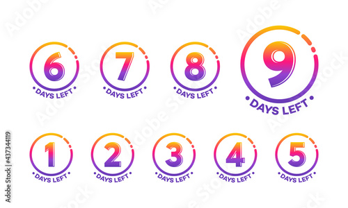 Set of Modern Flat Designs Countdown left days banner, number of days left badge for promotion, countdown sales vector illustration