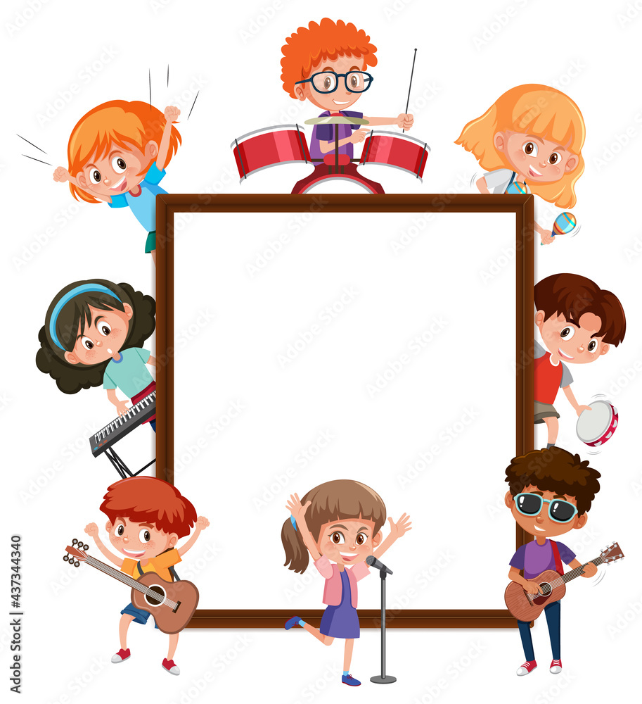 Empty banner with many kids doing different activities Empty banner with many kids doing different activities