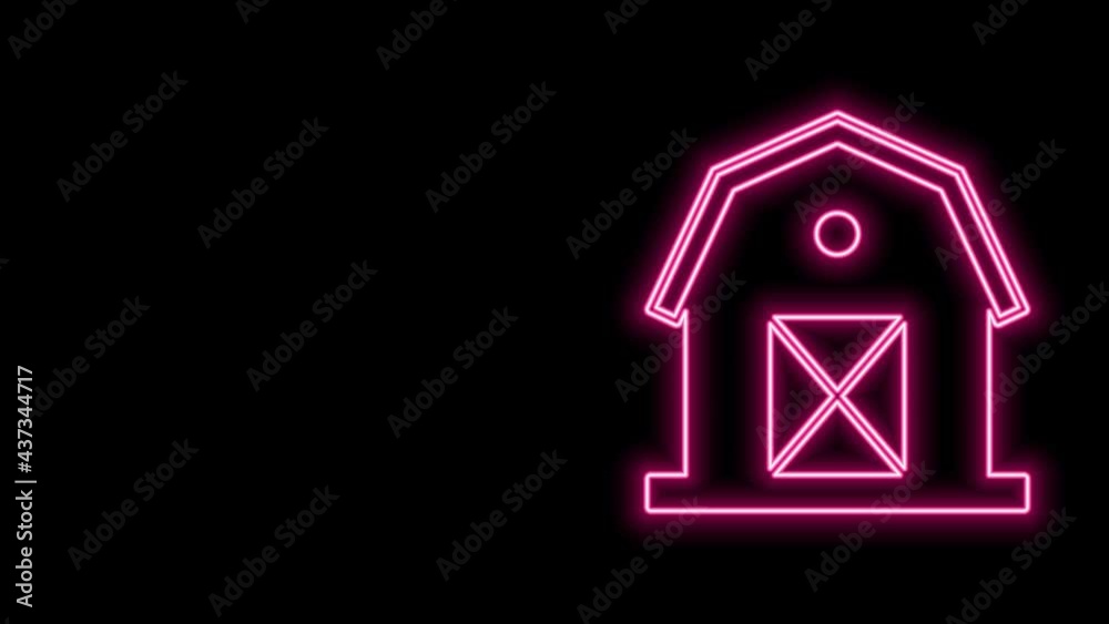 Glowing neon line Farm house icon isolated on black background. 4K Video motion graphic animation Glowing neon line Farm house icon isolated on black background. 4K Video motion graphic animation