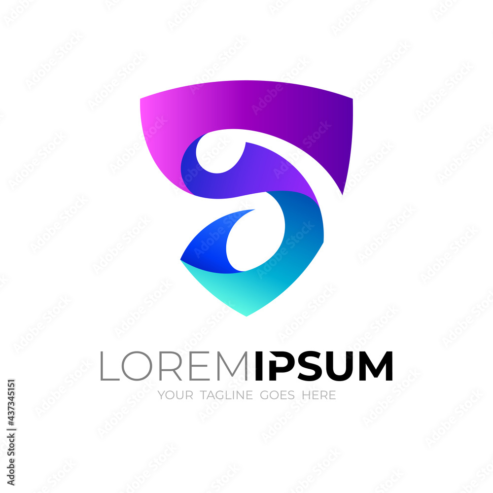 Letter S logo and shield design combination, 3d colorful Letter S logo and shield design combination, 3d colorful