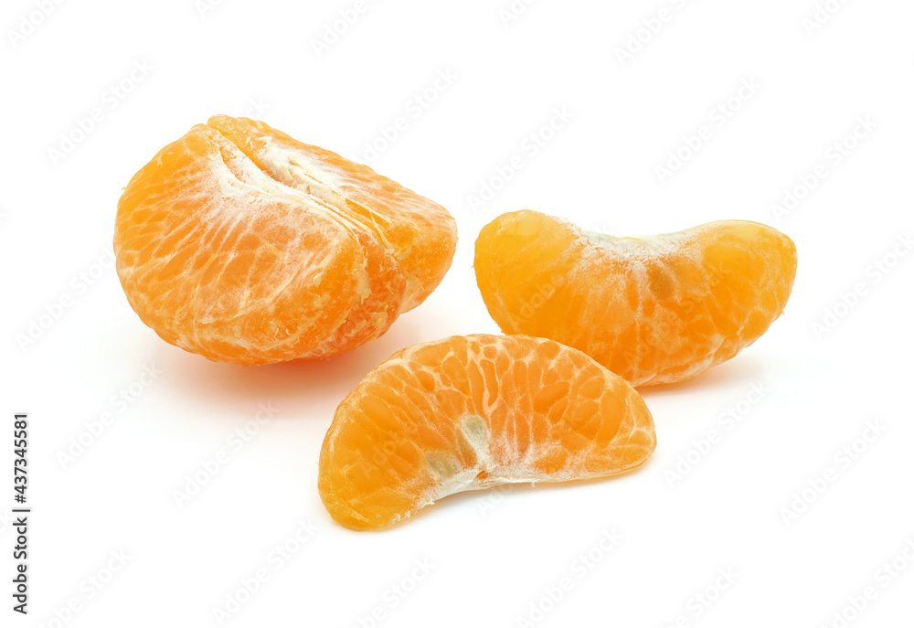 Peeled tangerine segment fruit, Mandarin piece Isolated on white background Peeled tangerine segment fruit, Mandarin piece Isolated on white background