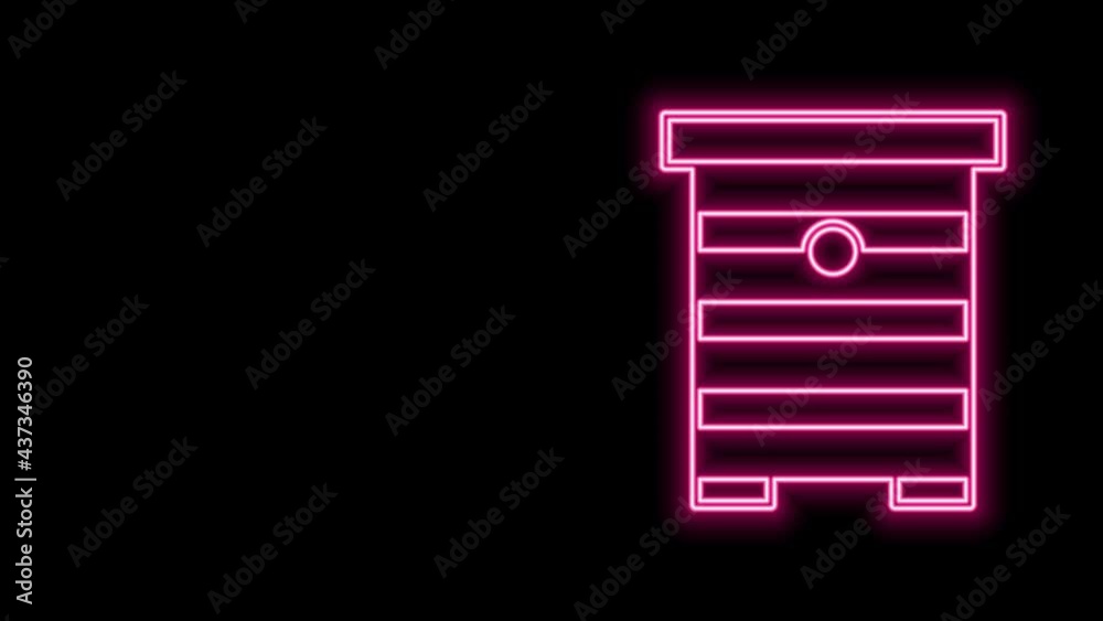 Glowing neon line Hive for bees icon isolated on black background. Beehive symbol. Apiary and beekeeping. Sweet natural food. 4K Video motion graphic animation Glowing neon line Hive for bees icon isolated on black background. Beehive symbol. Apiary and beekeeping. Sweet natural food. 4K Video motion graphic animation