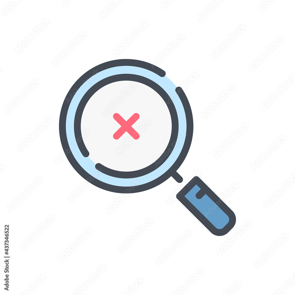 Cancel search color line icon. Magnifier with x cross vector outline colorful sign. Cancel search color line icon. Magnifier with x cross vector outline colorful sign.
