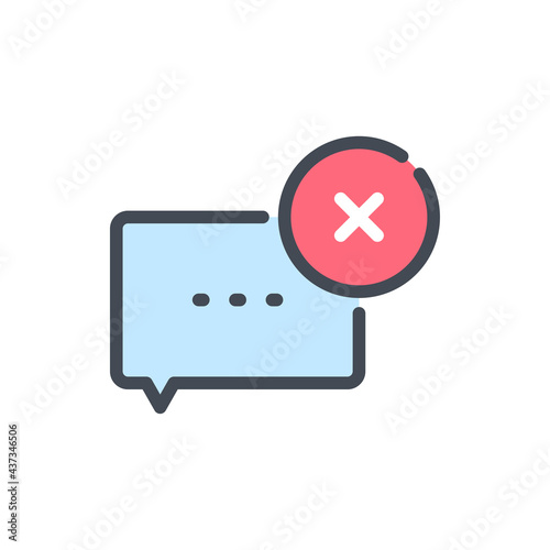 Cancel chat box and message color line icon. Remove and delete comment vector outline colorful sign. photo