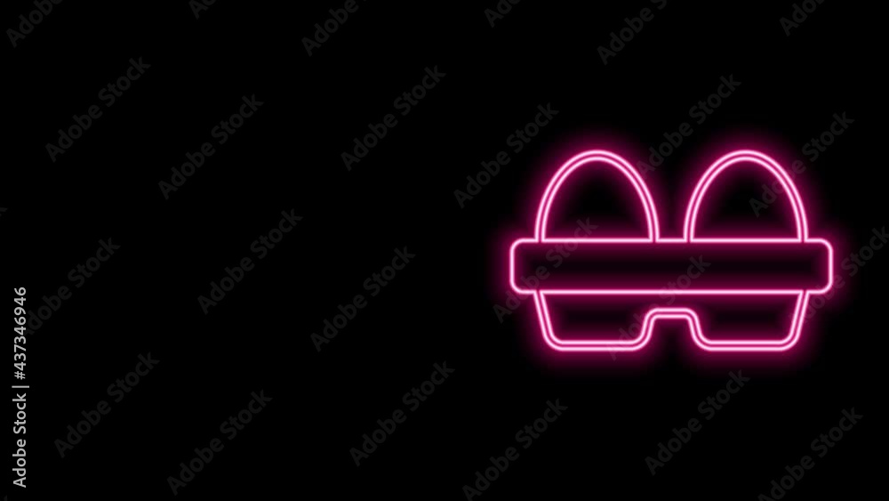 Glowing neon line Chicken egg in box icon isolated on black background. 4K Video motion graphic animation Glowing neon line Chicken egg in box icon isolated on black background. 4K Video motion graphic animation