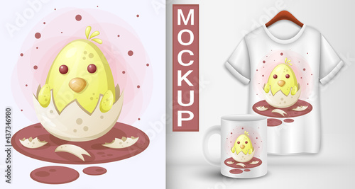 Chicken hatched from the egg. Illustration