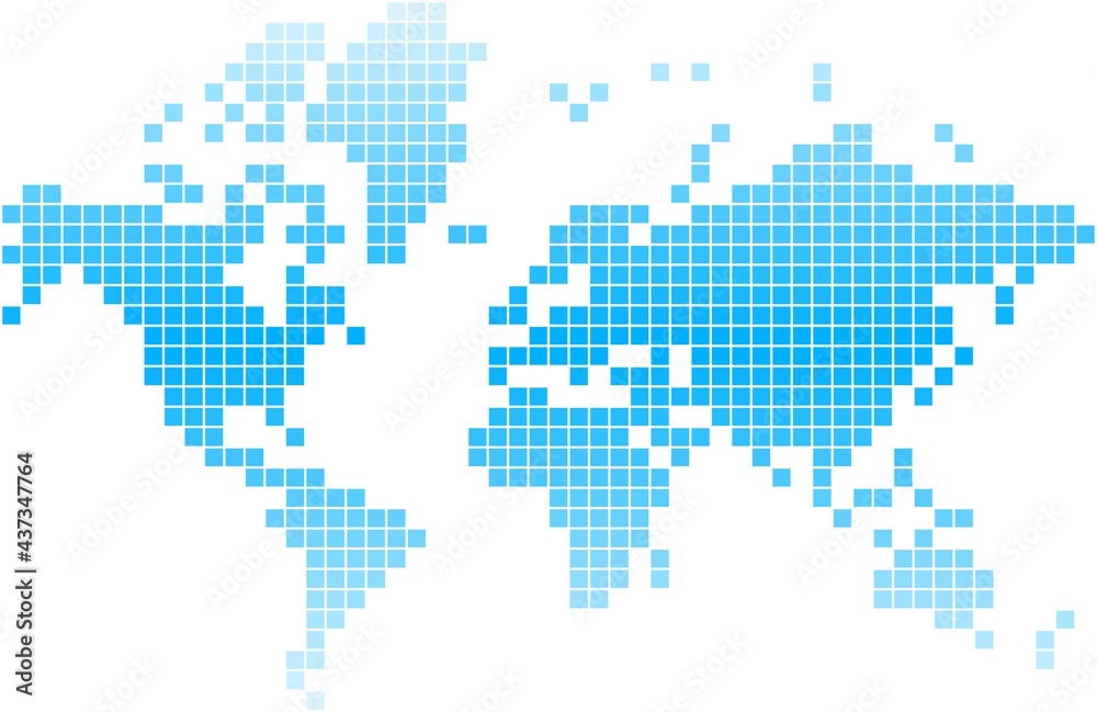 Blue square world map on white background.