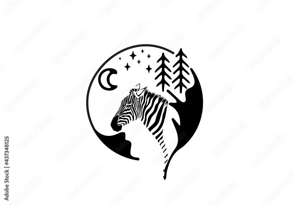 Black line art unique animal design theme of a zebra Black line art unique animal design theme of a zebra