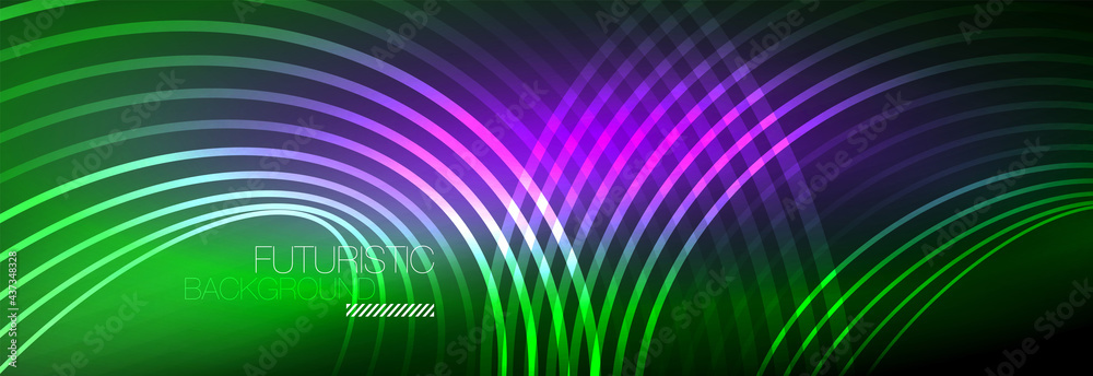 Dark abstract background with glowing neon circles. Trendy layout template for business or technology presentation, internet poster or web brochure cover, wallpaper Dark abstract background with glowing neon circles. Trendy layout template for business or technology presentation, internet poster or web brochure cover, wallpaper