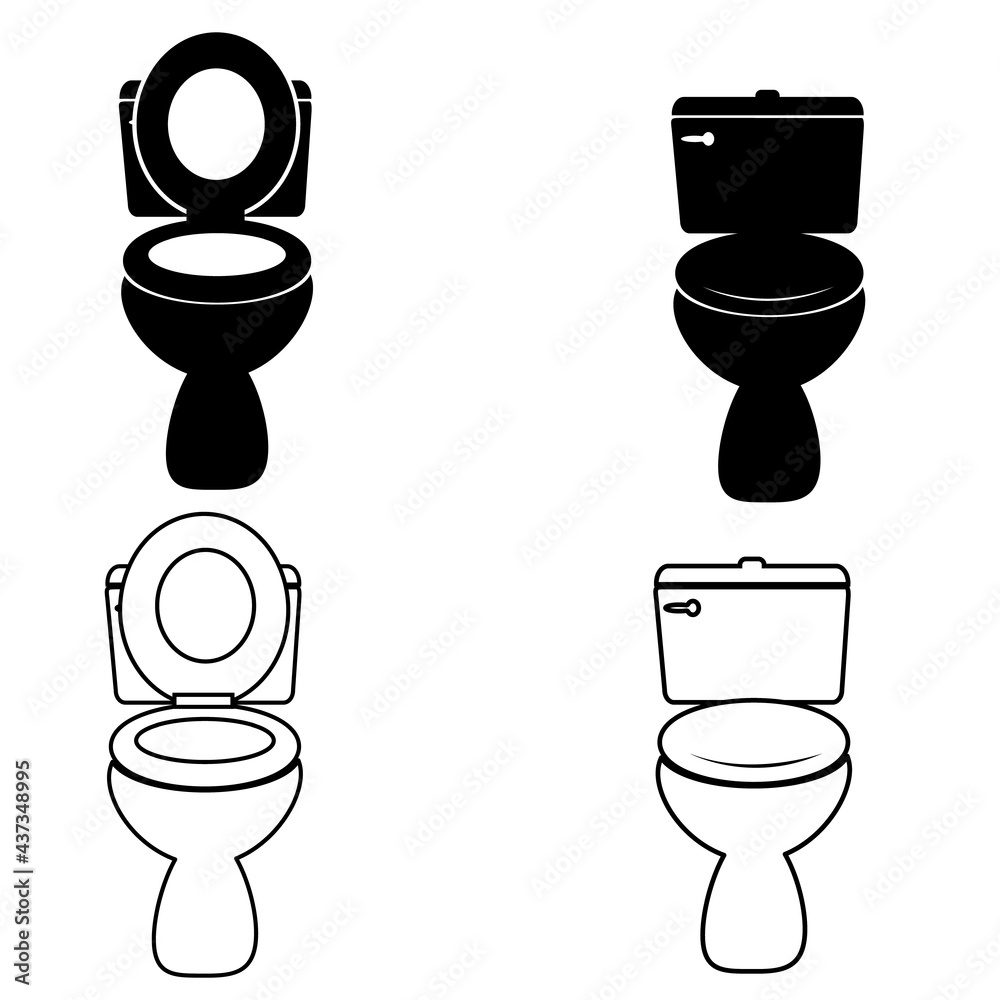 Toilet icon on white background. Toilet bowl with open and closed cover ...