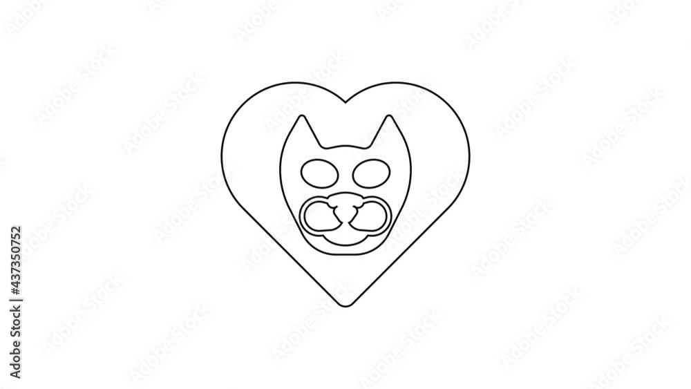 Black line Heart with cat icon isolated on white background. Love to the animals. 4K Video motion graphic animation Black line Heart with cat icon isolated on white background. Love to the animals. 4K Video motion graphic animation