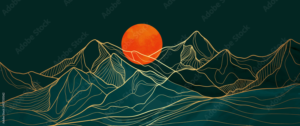 Mountain line art background, luxury gold wallpaper design for cover, invitation background, packaging design, wall art and print. Vector illustration. Stock Vector | Adobe Stock Mountain line art background, luxury gold wallpaper design for cover, invitation background, packaging design, wall art and print. Vector illustration. Stock Vector | Adobe Stock