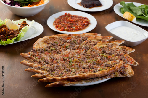 turkish pide and lahmacun with appetizer