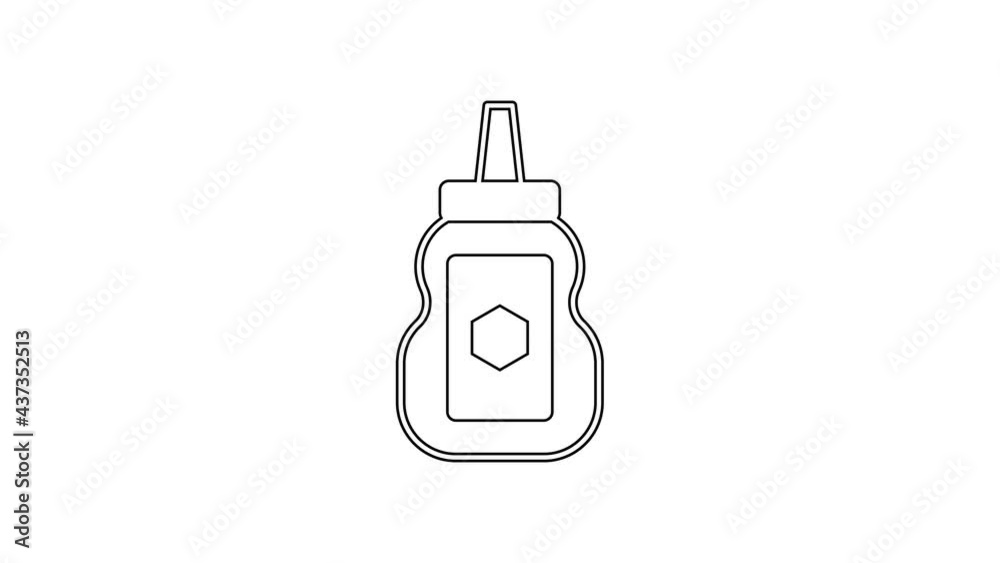Black line Jar of honey icon isolated on white background. Food bank. Sweet natural food symbol. 4K Video motion graphic animation Black line Jar of honey icon isolated on white background. Food bank. Sweet natural food symbol. 4K Video motion graphic animation
