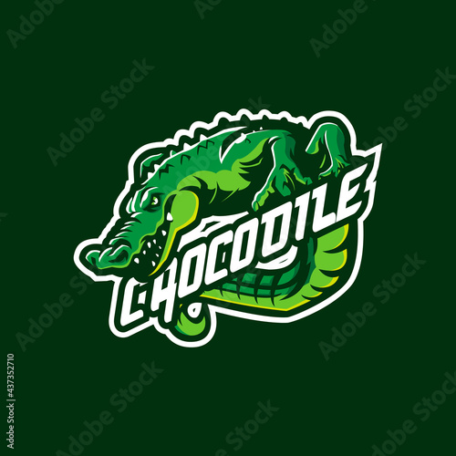 Crocodile mascot logo design vector with modern illustration concept style for badge, emblem and t shirt printing. Angry crocodile illustration for sport and esport team.