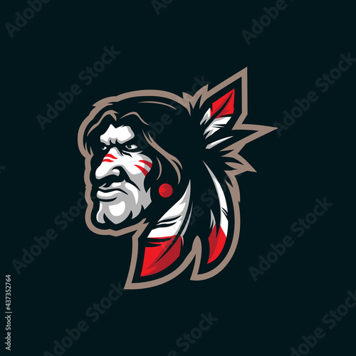 Indian mascot logo design vector with modern illustration concept style for badge, emblem and t shirt printing. Indian head illustration for sport and esport team.