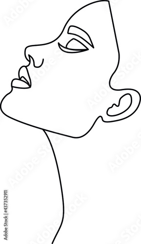 Woman face silhouette. Minimalistic vector illustration. Black and white. White background. One line drawing.