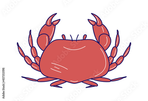 Cute hand drawn red crab. Funny sea crab icon vector illustration.