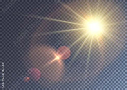 Summer colorful vector sun with lens flare