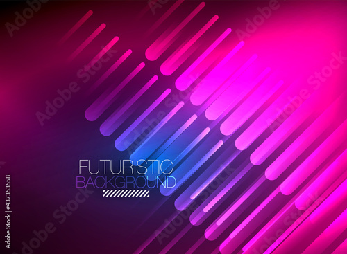 Bright neon color techno abstract background  shiny glowing neon lines in the dark background