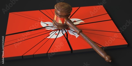 Judge's gavel and broken block with flag of Hong kong. Conceptual 3d rendering