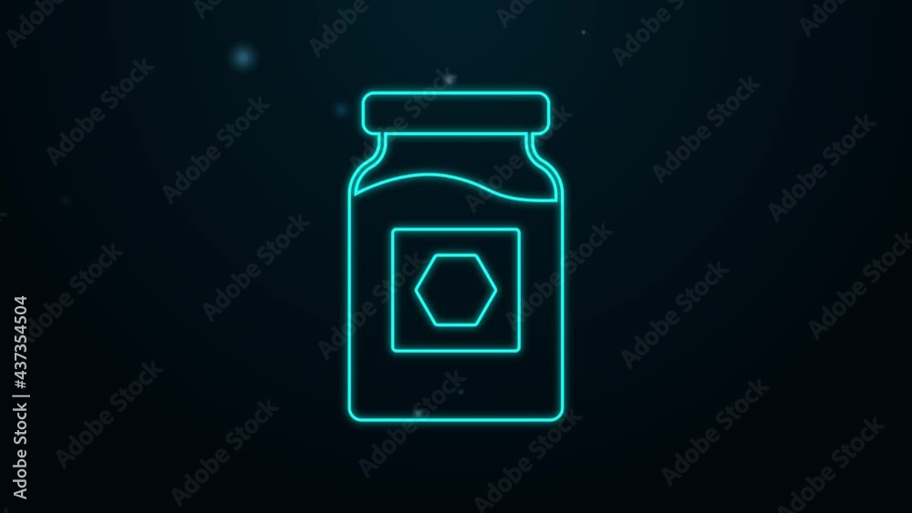 Glowing neon line Jar of honey icon isolated on black background. Food bank. Sweet natural food symbol. 4K Video motion graphic animation Glowing neon line Jar of honey icon isolated on black background. Food bank. Sweet natural food symbol. 4K Video motion graphic animation
