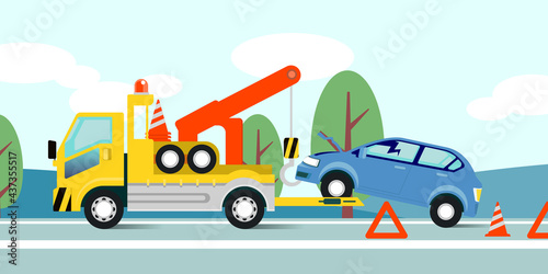 レッカー車に運ばれる事故車のイラスト
