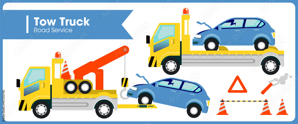 レッカー車に運ばれる事故車のイラストアイコン Stock Vector Adobe Stock