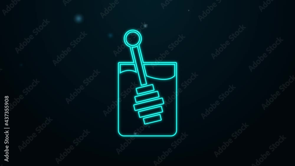 Glowing neon line Honey dipper stick icon isolated on black background. Honey ladle. 4K Video motion graphic animation Glowing neon line Honey dipper stick icon isolated on black background. Honey ladle. 4K Video motion graphic animation