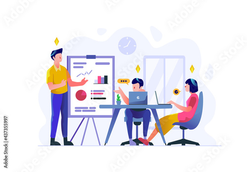 Business employer doing presentation discussion teamwork people character flat design style Vector Illustration © Anang