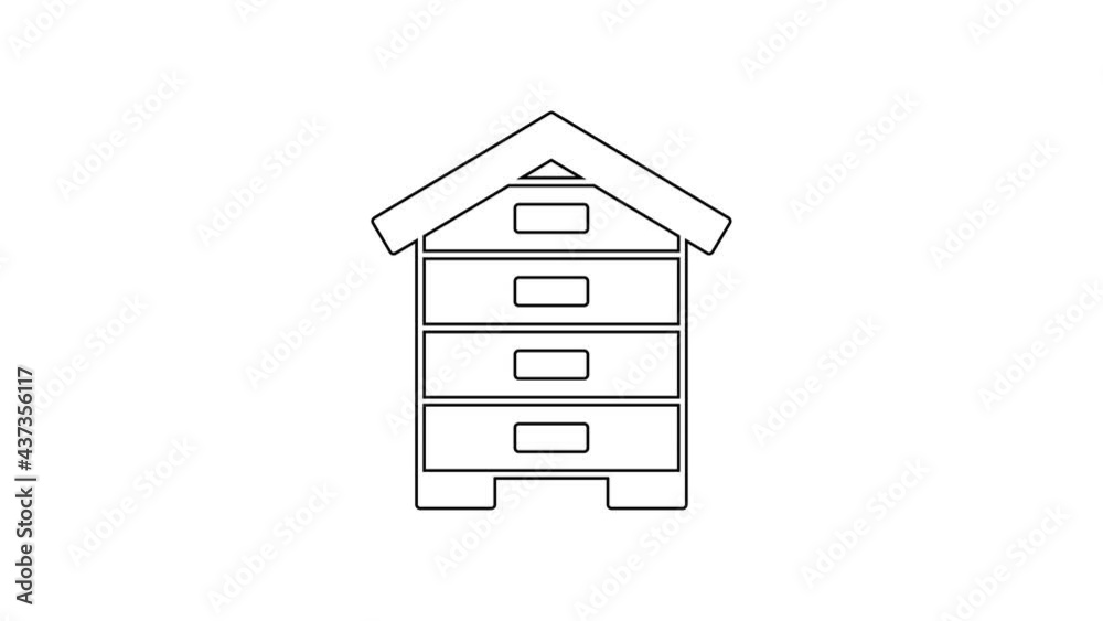 Black line Hive for bees icon isolated on white background. Beehive symbol. Apiary and beekeeping. Sweet natural food. 4K Video motion graphic animation Black line Hive for bees icon isolated on white background. Beehive symbol. Apiary and beekeeping. Sweet natural food. 4K Video motion graphic animation