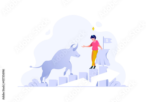 business finance man bull profit graph financial growth increase income people character flat design style Vector Illustration
