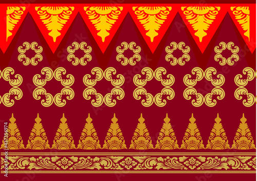 Geometric Indonesian batik motifs with distinctive Balinese floral pattern