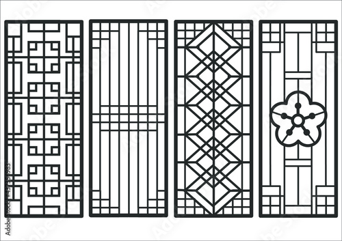 Traditional korean ornament frame pattern. Set of door and window antique decoration art vector illustration.
