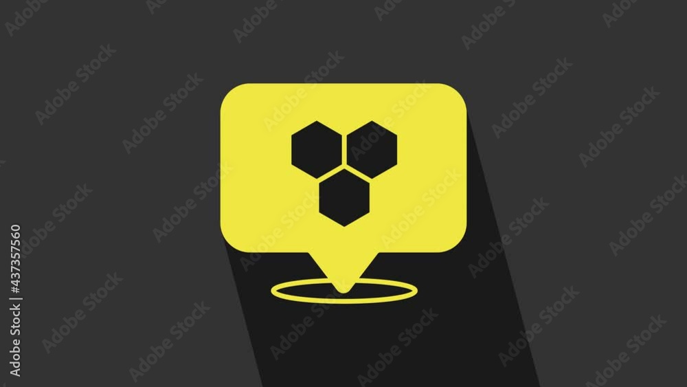Yellow Honeycomb bee location map pin pointer icon isolated on grey background. Farm animal map pointer. 4K Video motion graphic animation Yellow Honeycomb bee location map pin pointer icon isolated on grey background. Farm animal map pointer. 4K Video motion graphic animation